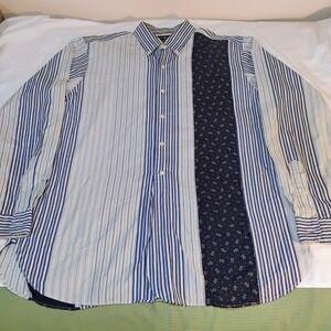 VTGRalph LaurenPoloMen's LongSleeveButton Front LgBlueStripedY2k Color Blocking‎